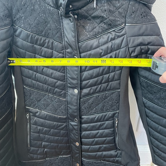 WHBM Quilted Black Insulated Winter Coat with Lace Detail, Down-Filled - Picture 9 of 12